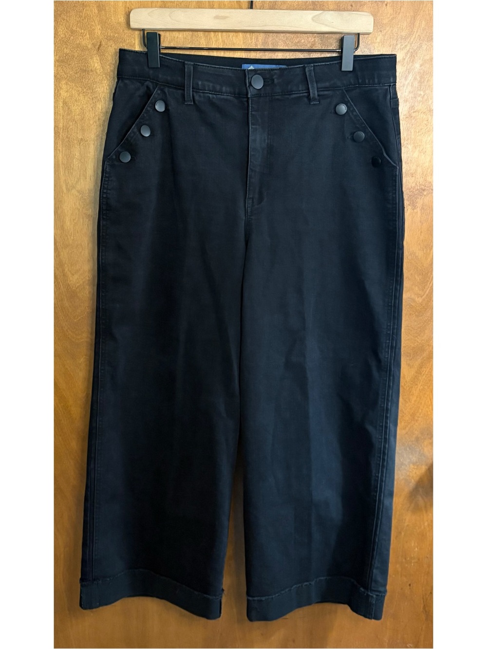Democracy Ab Solution Black Sailor Button High Rise Crop Wide Leg Jeans Culottes